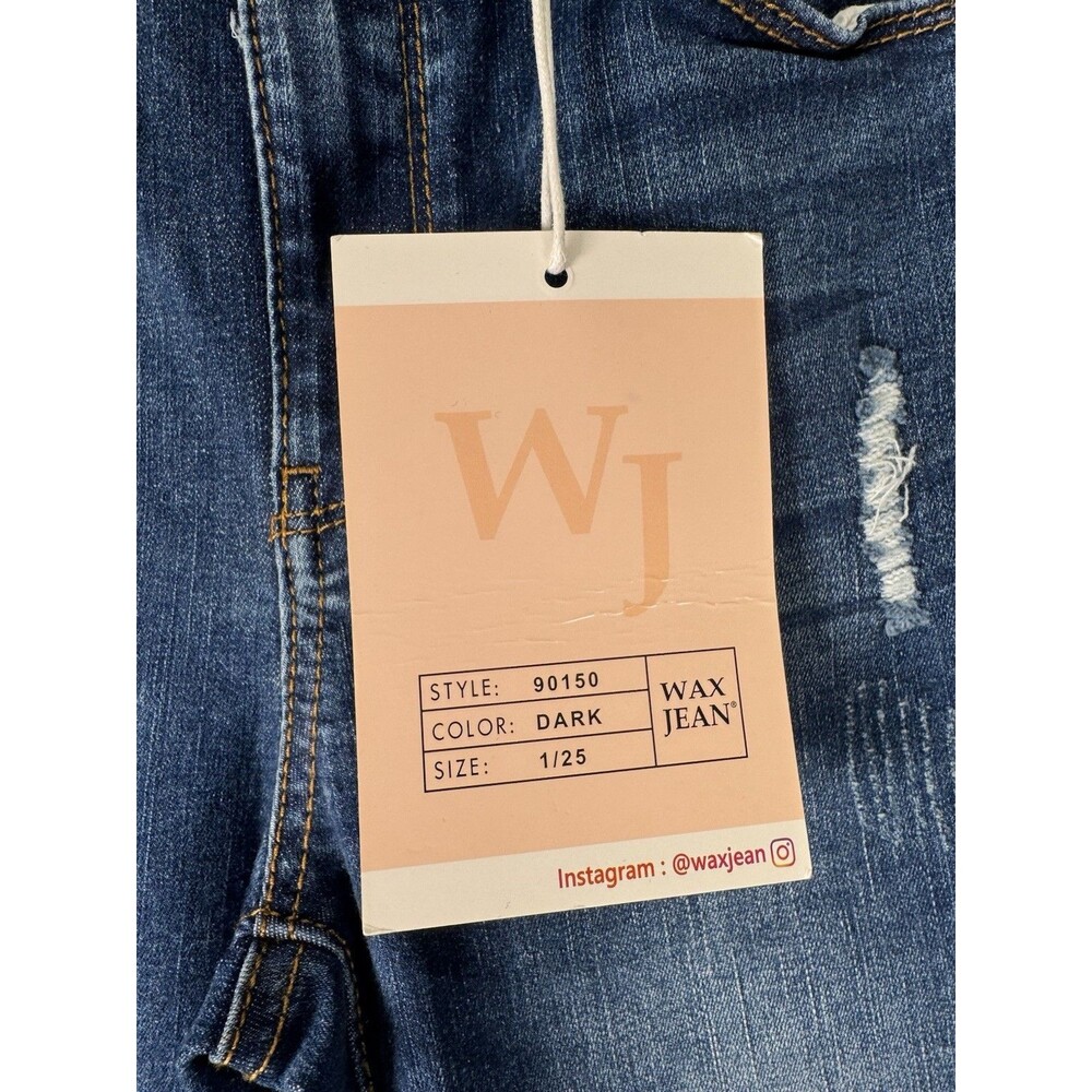 Wax Jean High Rise Denim Skinny Jeans Dark Blue Wash Ripped Distressed Sz 1/25 - Picture 5 of 16